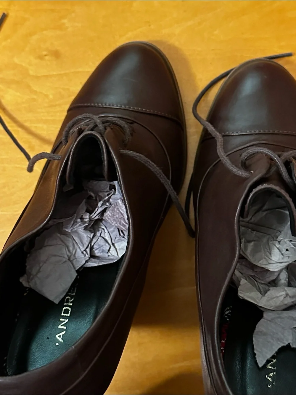 AND Dark Brown Leather Lace-Up Women's Oxford Heels